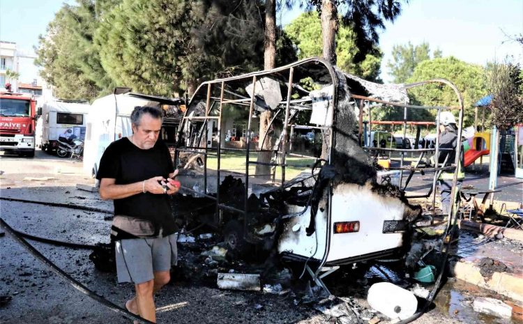  Alev alev yanan karavanda dinlenen kadın ölümden döndü